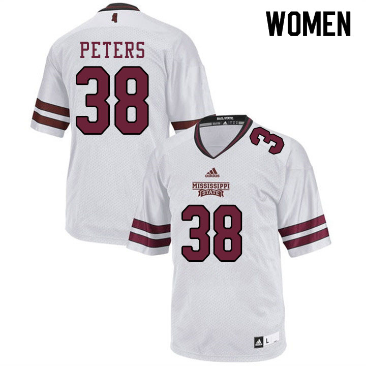 Women #38 Fred Peters Mississippi State Bulldogs College Football Jerseys Sale-White - Click Image to Close